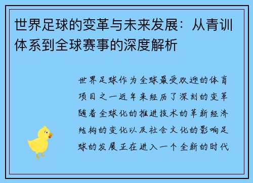 世界足球的变革与未来发展：从青训体系到全球赛事的深度解析